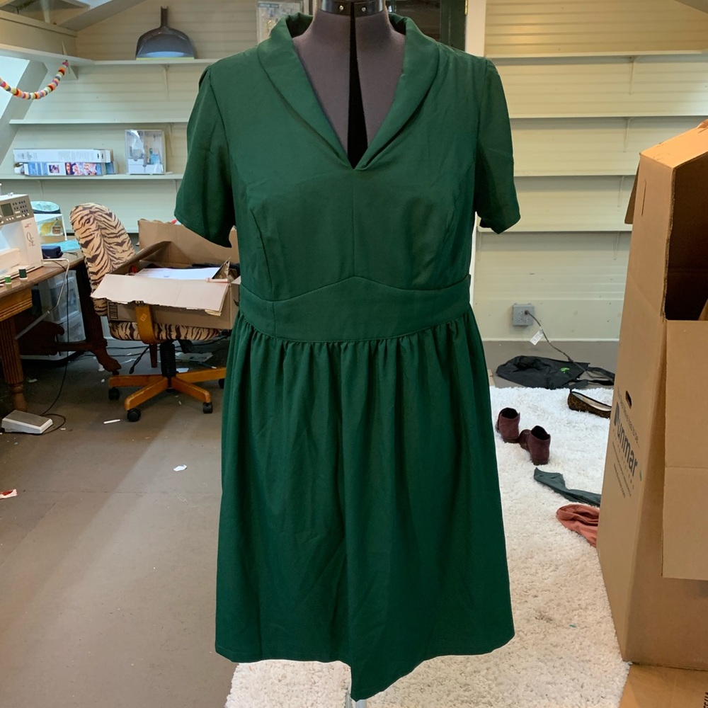 Modcloth green fit & flare dress: collar, pockets